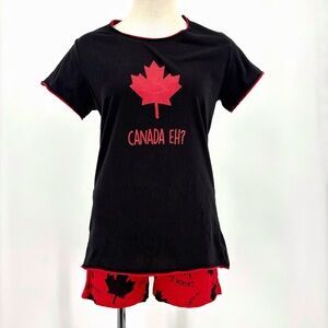 Lazy Ones Black and Red CANADA EH? T-Shirt and Shorts Pajama Set, Medium
